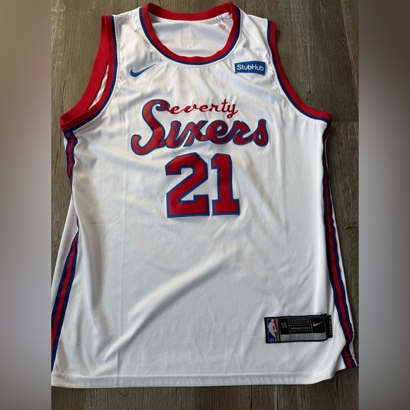 Philadelphia Sixers 76ers Joel Embiid Basketball Jersey White Red Blue Size M L - Picture 2 of 11